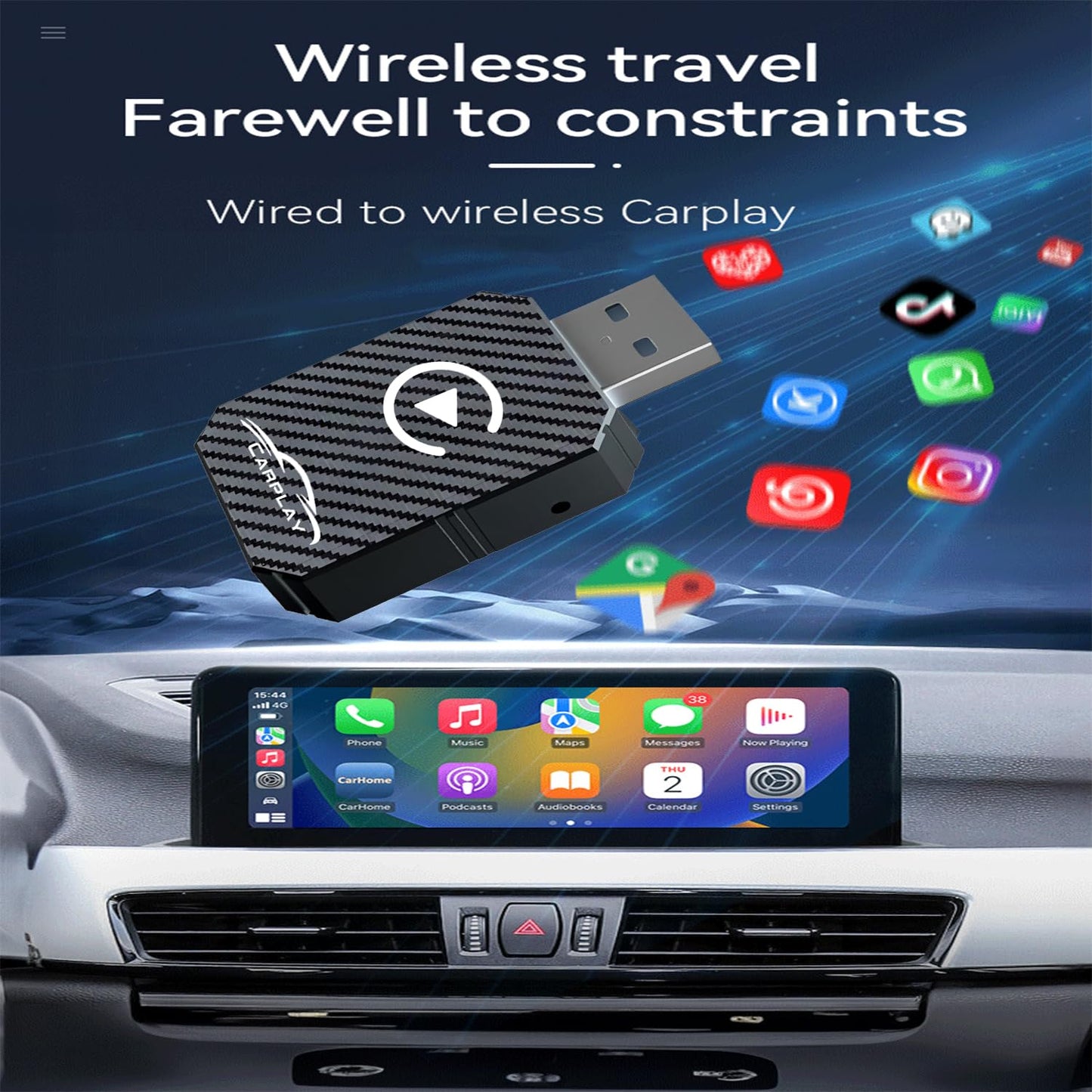 Wireless CarPlay Adapter 2025 Upgraded, Wireless CarPlay Dongle, Converts Wired CarPlay to Wireless, Plug and Play Car Play Wireless Adapter, Compatible with Cars from 2016 & iPhone iOS 12+（Black）