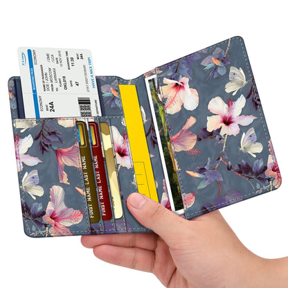 FINTIE Passport Holder Travel Wallet RFID Blocking PU Leather Card Case Cover, Blooming Hibiscus