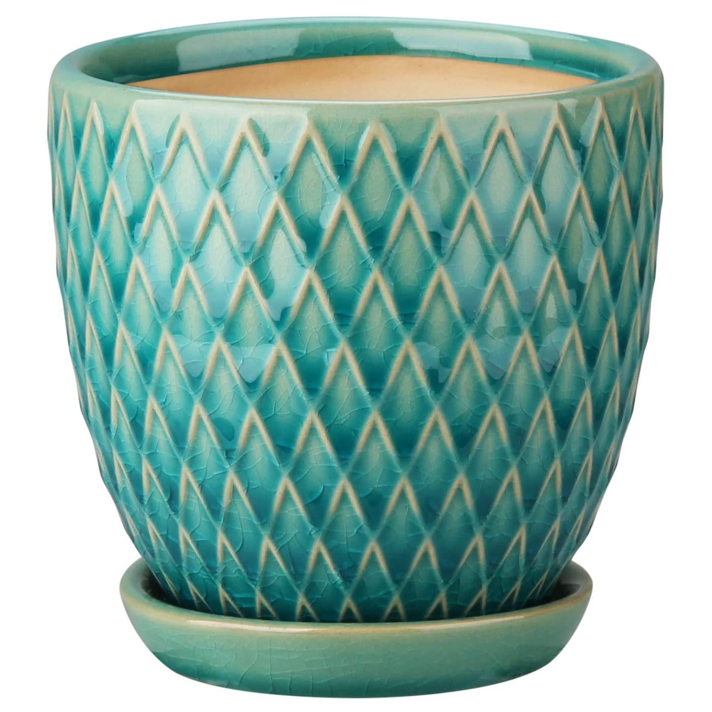 Oairse 4 inches Ceramic Planters Pots for Indoor Plants 3 Set of Small Round Flower Pots with Drainage Hole and Ceramic Tray Modern Planters Set for Succulents Cactus Garden Home Windowsill Table