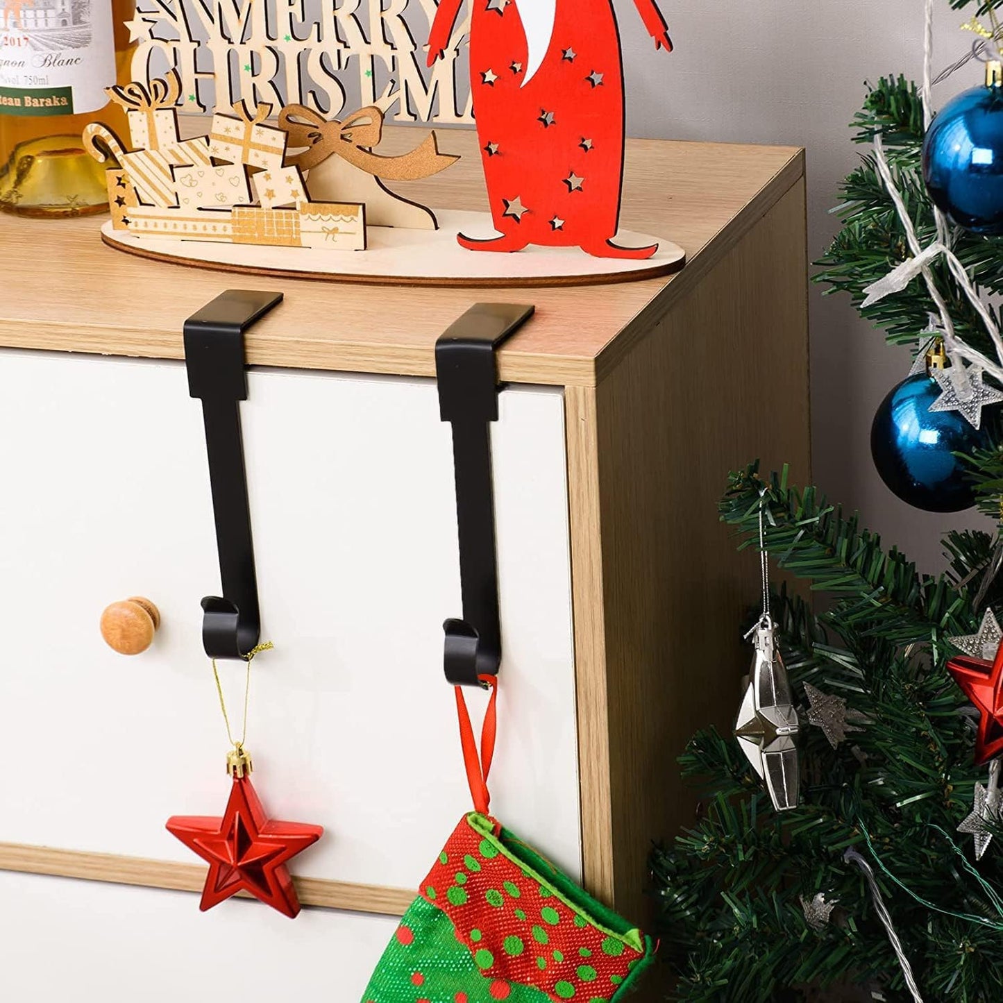 Guojanfon Christmas Stocking Holders, Metal Mantel Hooks Hanger Non-Slip Christmas Stocking Hooks for Fireplace Mantle Christmas Party Decoration (6pcs -Black)