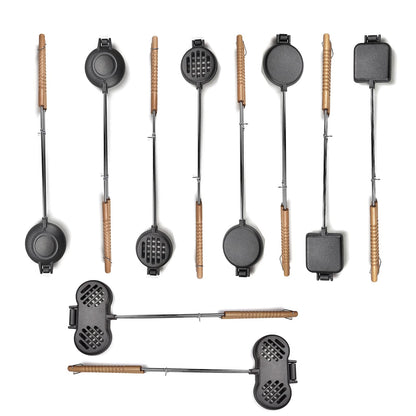 HAWOK Cast Iron Camp Pie Iron Jaffle iron set of 10 with Wodden Box…