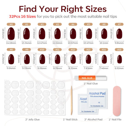 modelones Pink Short Press on Nails, Fall Halloween Oval Fake Nails Kit Press Ons with Nail Glue, Adhesive Tabs, Nail File, Prep Pad, Manicure Stick, 32Pcs 16 Sizes