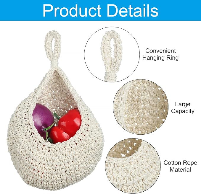 PATIKIL Hanging Fruit Baskets for Kitchen, Medium Size Teardrop Home Decor