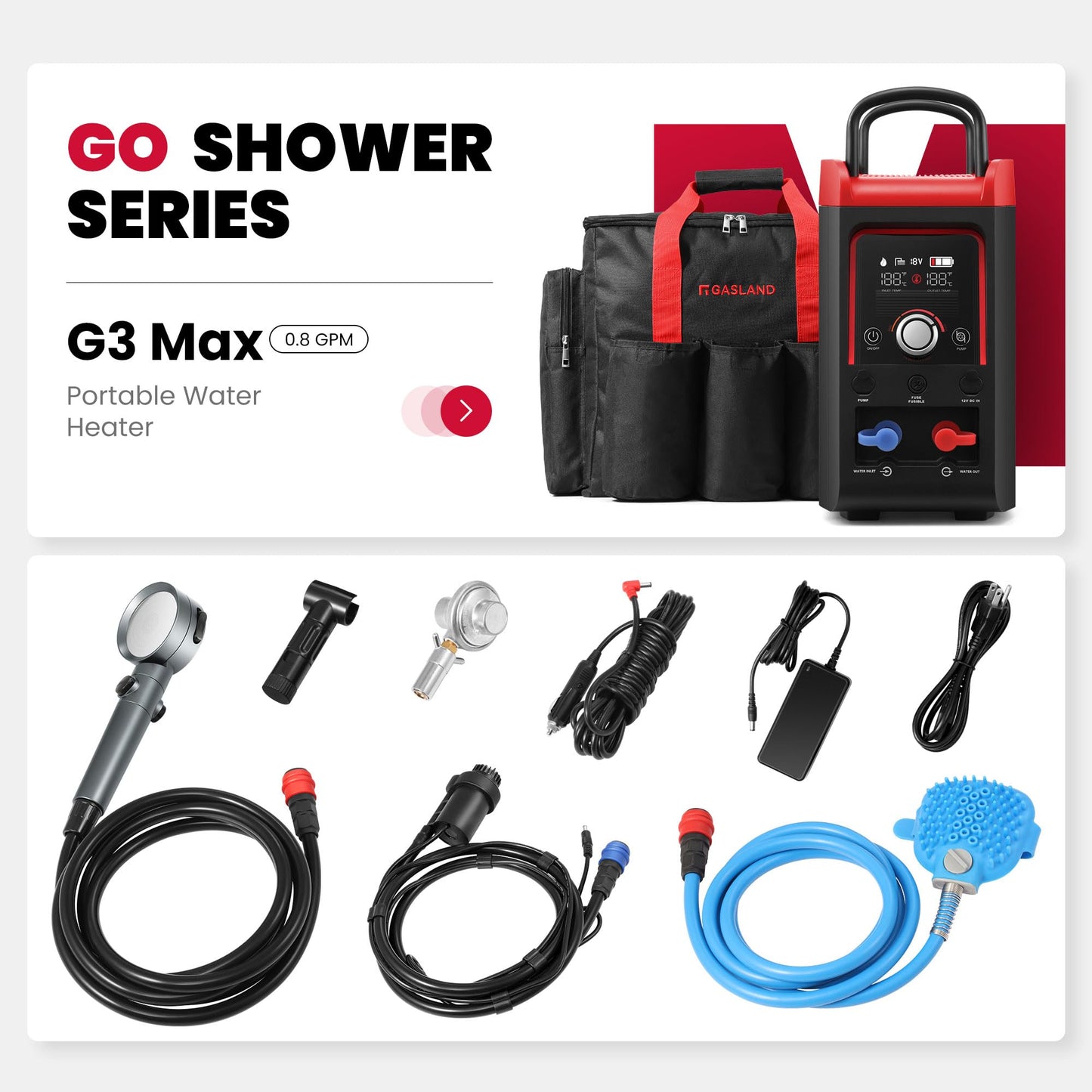 GASLAND Goshower 3 Portable Hot Water Heater & Shower Pump | CSA Certified |1.5Hr Fast Charging | 1lb Propane Camping Shower for Cabin, RV & Off-Grid Use – G3 Max