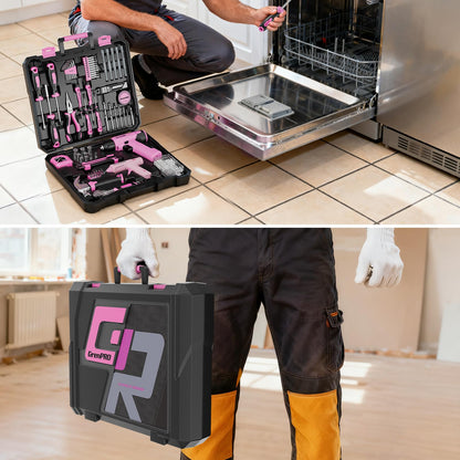 GRENPRO Pink Tool Set Drill Set, 188PCS Tool Kit For Home with Pink Cordless Drill Power, Hand Tool Kit for Women, Basic Household Auto Car Repair Tool Box for Men, Portable Storage Box Tools Sets