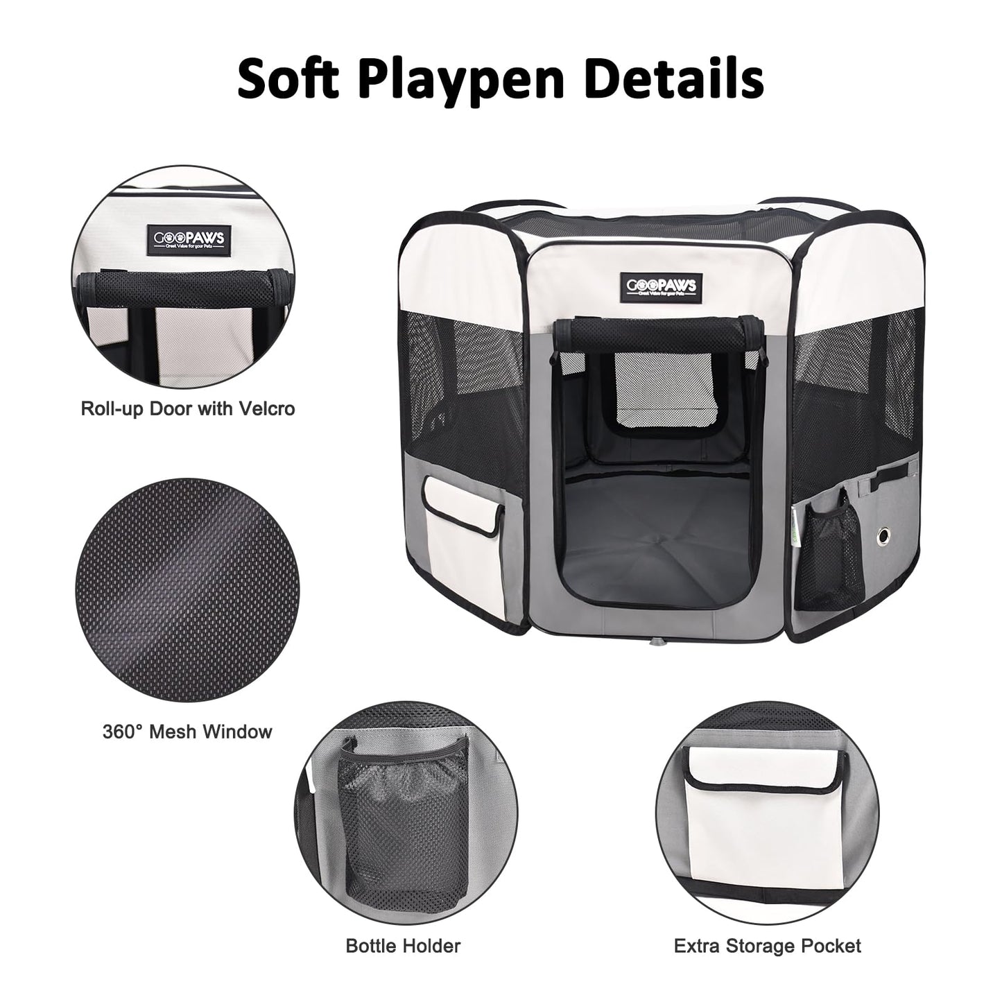 JESPET Pet Dog Playpens 36", 45" & 61" Portable Soft Dog Exercise Pen Kennel with Carry Bag for Puppy Cats Kittens Rabbits, Indoor/Outdoor Use