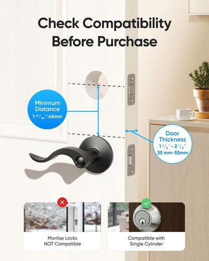 eufy Security Smart Lock C220 with Door Lever, Fingerprint Keyless Entry Door Lock, Built-in Wi-Fi, App Remote Control, Front Door Deadbolt, 8 Months Battery, Reliable Power, IP53 Waterproof