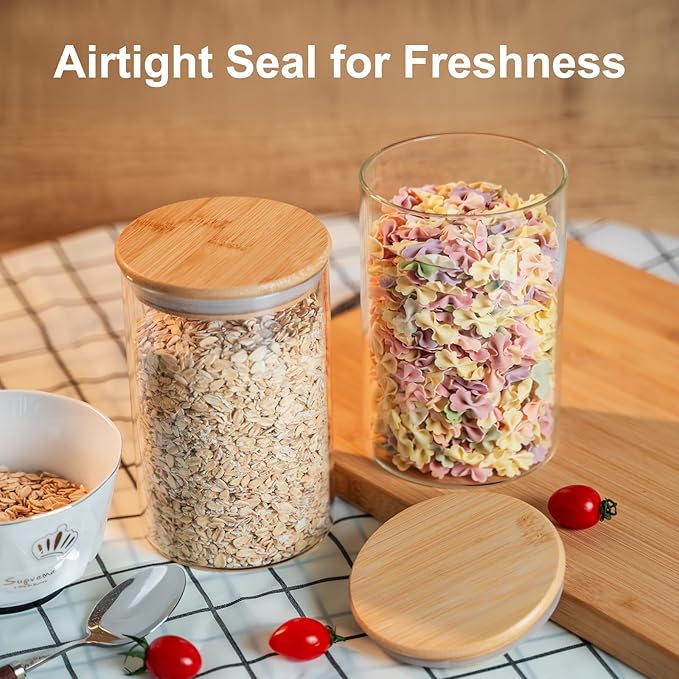 Liuruiyu 50oz Glass Food Storage Jars Set of 6, Glass Storage Containers Clear