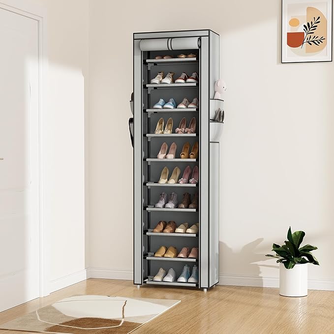 ROJASOP Shoe Rack with Covers 10 Tier Large Shoe Organizer Tall Shoe Closet