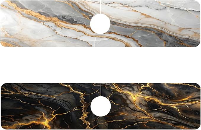 2 Pack Marble Texture Sink Splash Guard Faucet Mat Liquid Gold Marble Texture