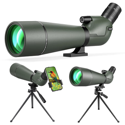 25-75x85 Spotting Scope with ED Glass, Phone Adapter, Tripod & Carrying Bag - Fully Multi-Coated BAK4 Waterproof Zoom Spotter Scope for Bird Watching, Wildlife Viewing, Hunting (Green)