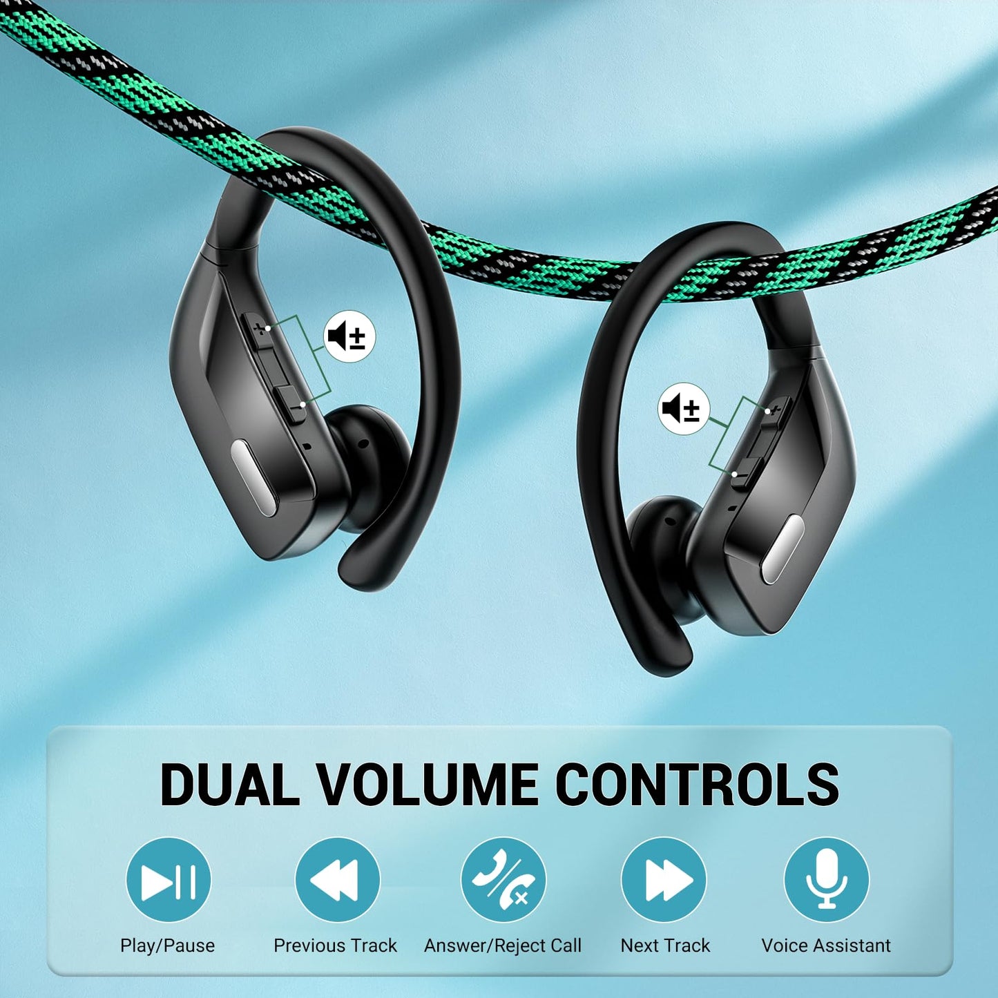 occiam Sport Wireless Earbuds Bluetooth Headphones 80hrs Playtime Deep Bass Ear Buds with Earhook Noise Cancelling Mic Waterproof Earphones for Workout Running Black
