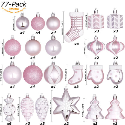 Sea Team 77-Pack Assorted Shatterproof Christmas Balls Christmas Ornaments Set Decorative Baubles Pendants with Reusable Hand-held Gift Package for Xmas Tree (Pink)
