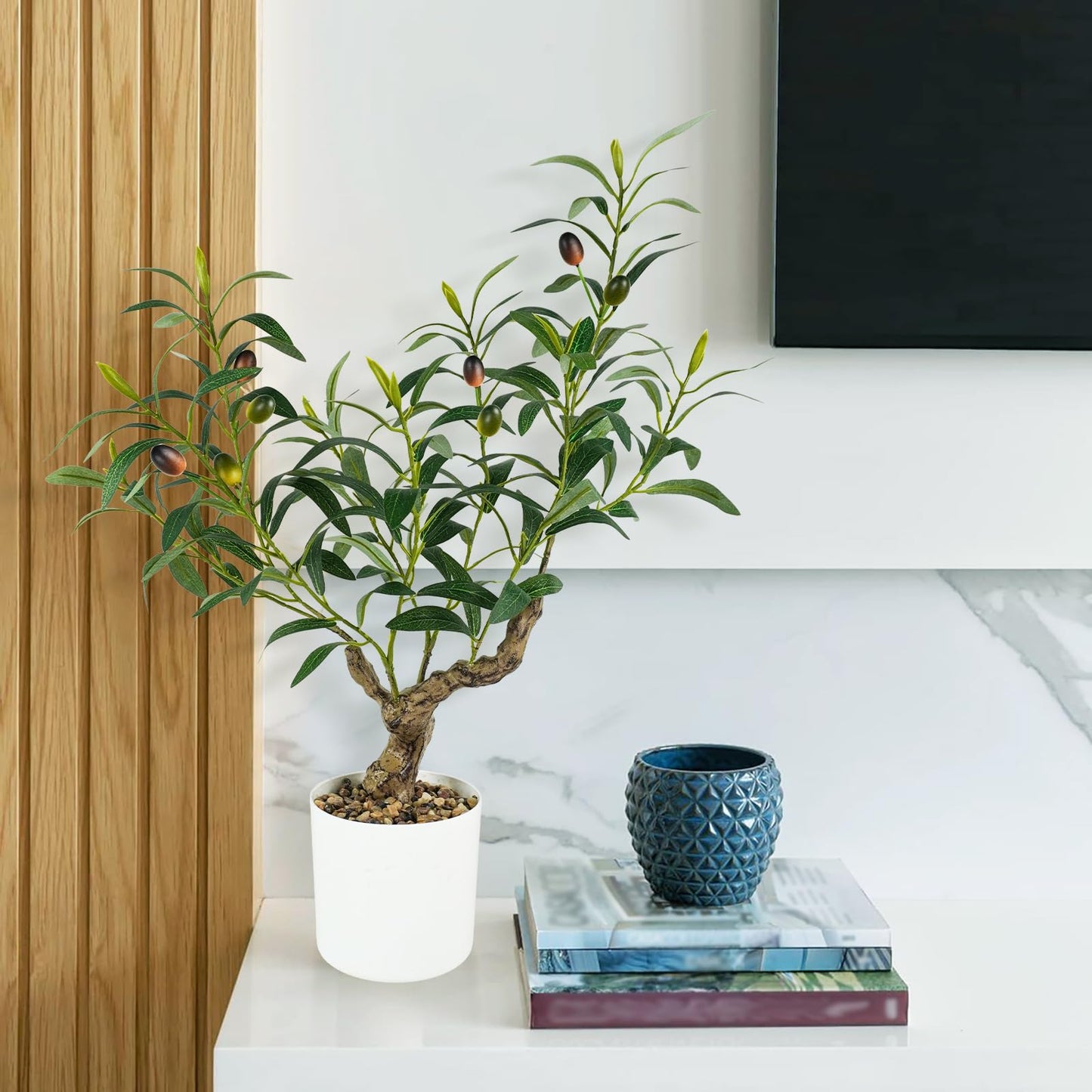 Caxchiling Fake Olive Plants 2FT, Artificial Small Olive Tree Indoor, Faux Potted Plants Decor for Tabletop, Desk, Shelf, Office, Kitchen, Living Room, Bedroom, Bathroom