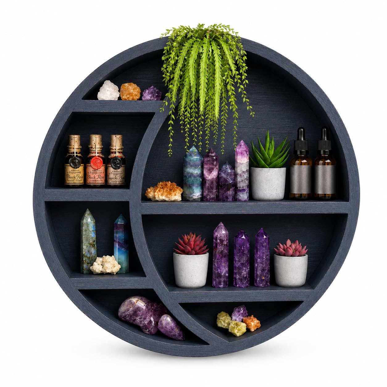 Nimpro Wooden Crescent Moon Shelf - Boho Wall Decor Crystal Display Shelf for Bedroom, Dorm & Nursery | Crystal Holder for Essential Oils, Witchy & Moon Phase Decor | 14x14x3.5 | Paulownia Wood