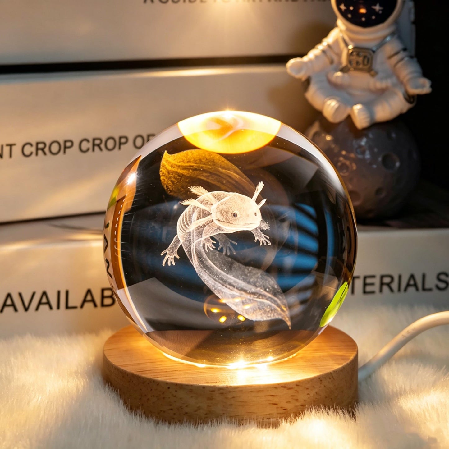 DTZDTA 3D Axolotl Night Light 3.15" Solid K9 Crystal Ball Lamp