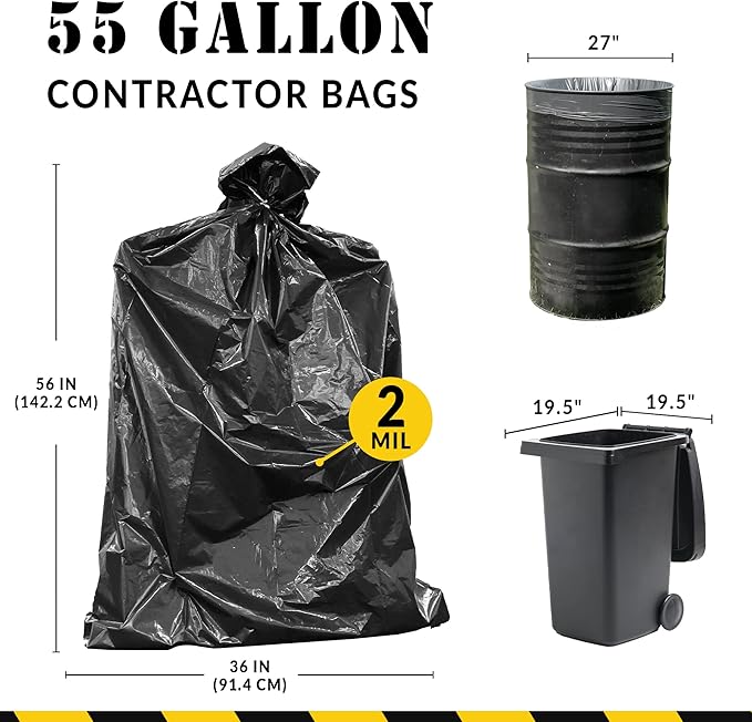 Reli. Contractor Garbage Bags 55 Gallon | 40 Trash Bags | Heavy Duty | Black
