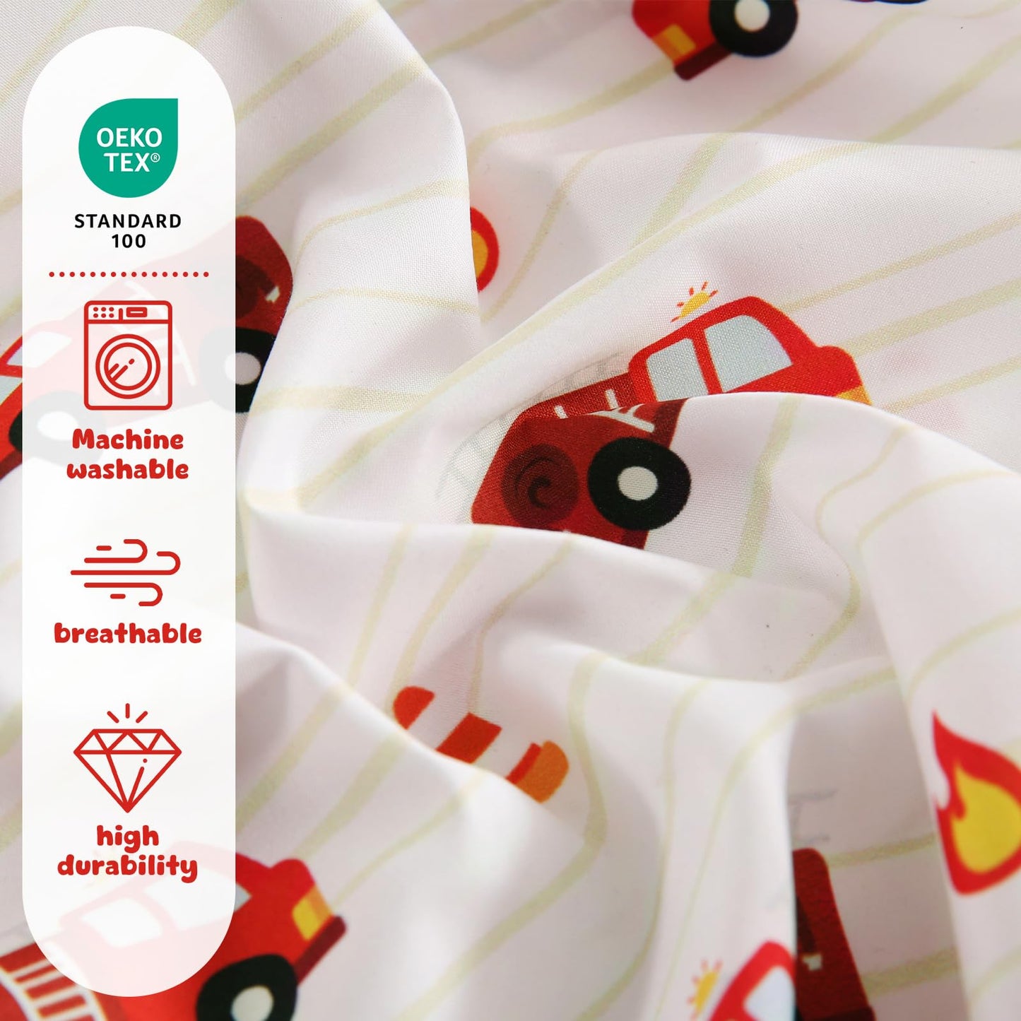 LONAVA Twin Sheet Set Kids - 3 Pieces Soft Microfiber Cartoon Style Bedsheets for Boys Girls Teens, Oeko TEX, Breathable Deep Pocket Sheets, (Fire Truck)