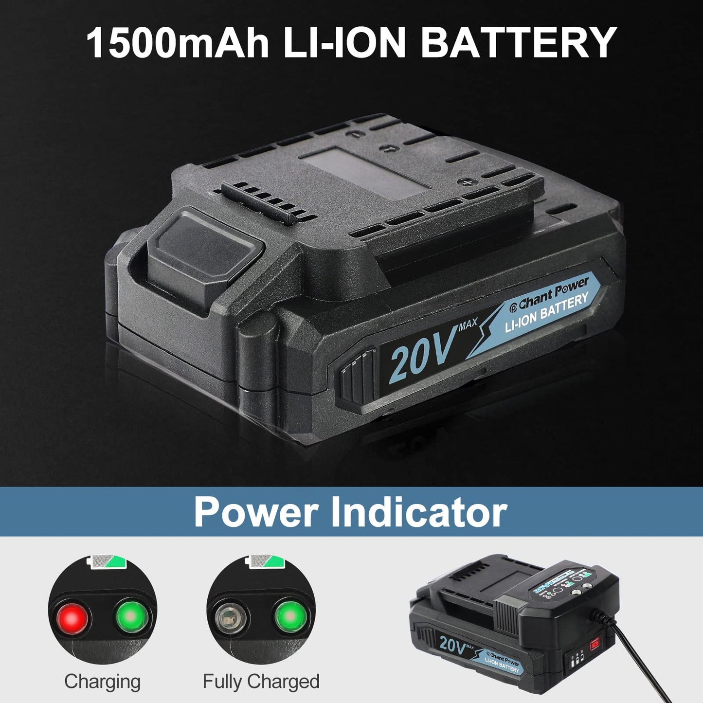 C P CHANTPOWER Cordless Drill Set, 20V Electric Power Drill Driver with Battery and Charger, 10mm Keyless Chuck, Variable Speed, 16 Position and 22pcs Accessoris