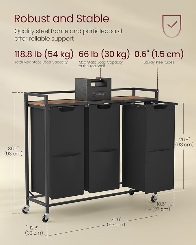 VASAGLE Laundry Sorter, 43.5 Gal. Laundry Hamper Basket
