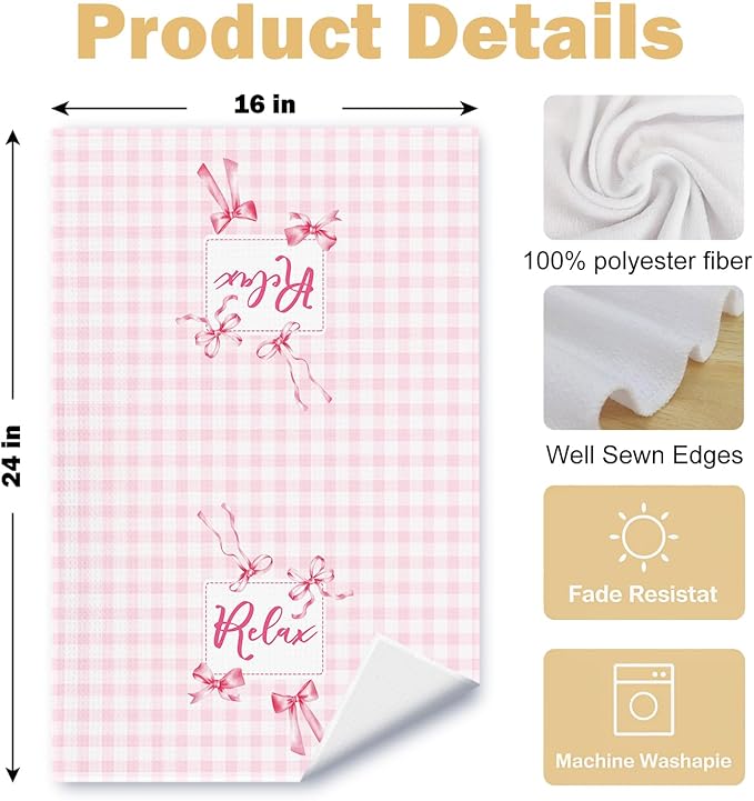 Coquette Pink Bow Checkered Decorative Towels