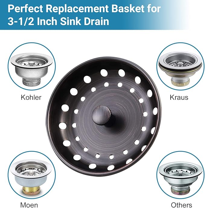 KONE Kitchen Sink Stopper and Strainer 2 Pack Oil Rubbed Bronze Sink Basket