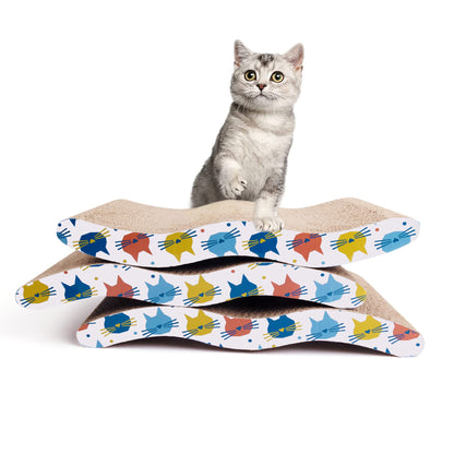 Pet Prime 3PCS Cat Scratcher Cardboard Board 3 Pack Cat Recycle Corrugated Scratching Pad Cat Scratching Lounge Sofa Bed Wave Shape Cat Scratch Pad with Catnip (3PCS)