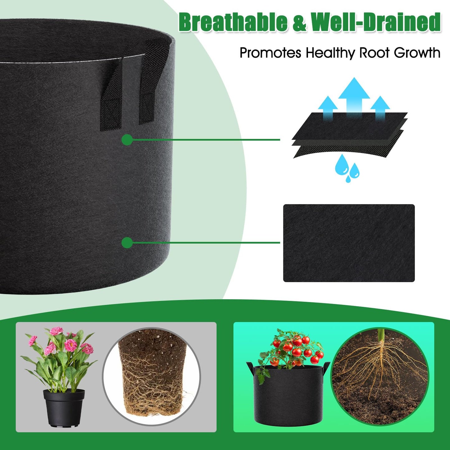 FEED GARDEN 10 Gallon Grow Bags 8 Pack – 300G Thickened Fabric Plant Pots with Reinforced Handles, Breathable Drainage Planters for Vegetables, Tomatoes, Herbs, Indoor & Outdoor Gardening