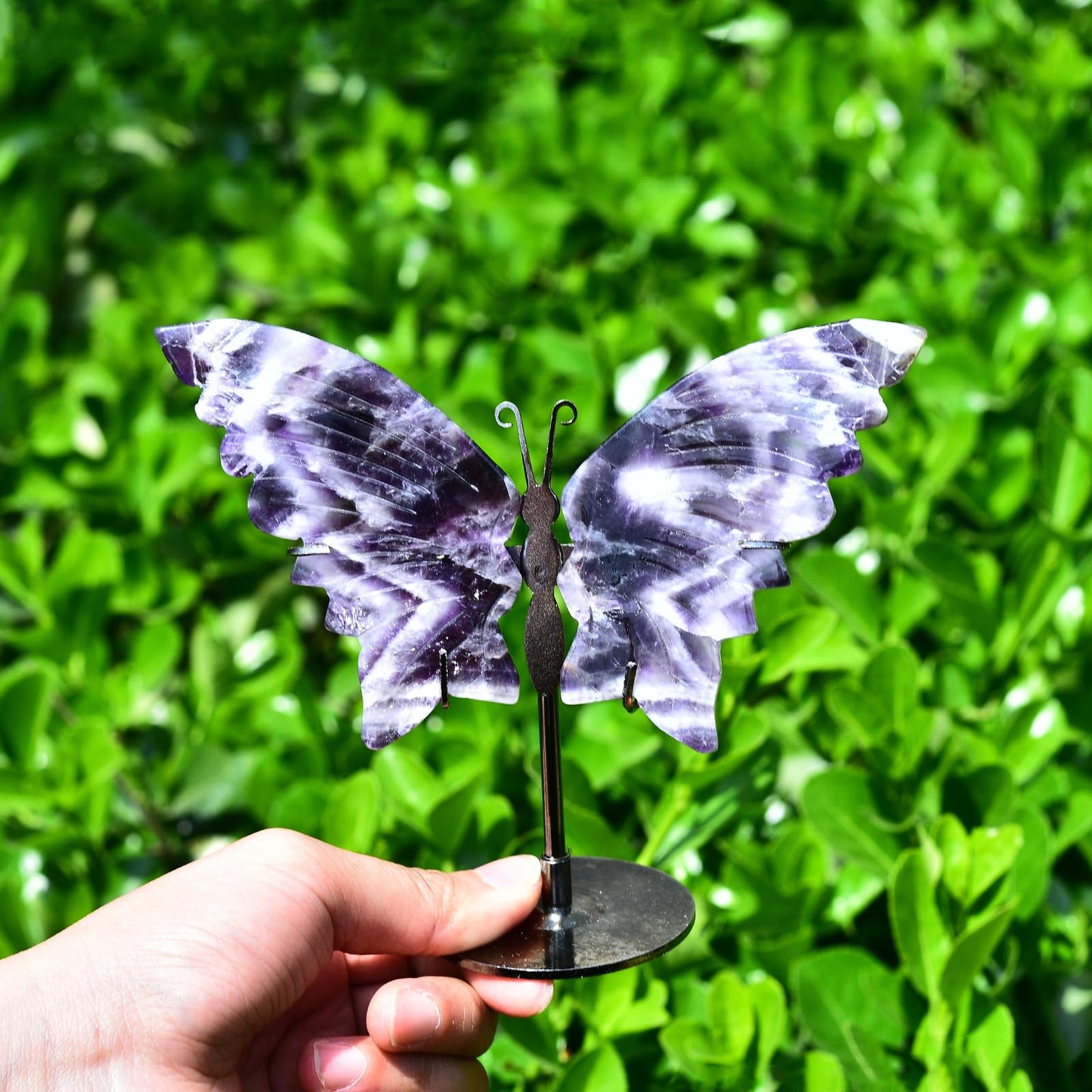 JIC Gem Chevron Amethyst Crystal Butterfly Art Gemstone Figurine1 Pair, 10cm
