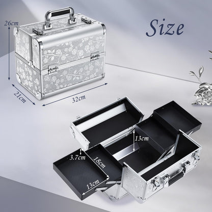 Professional Vanity Case Large Makeup Box Lockable Makeup Case Beauty Organiser Cosmetic Make Up Organiser Box 4 Trays with Keys