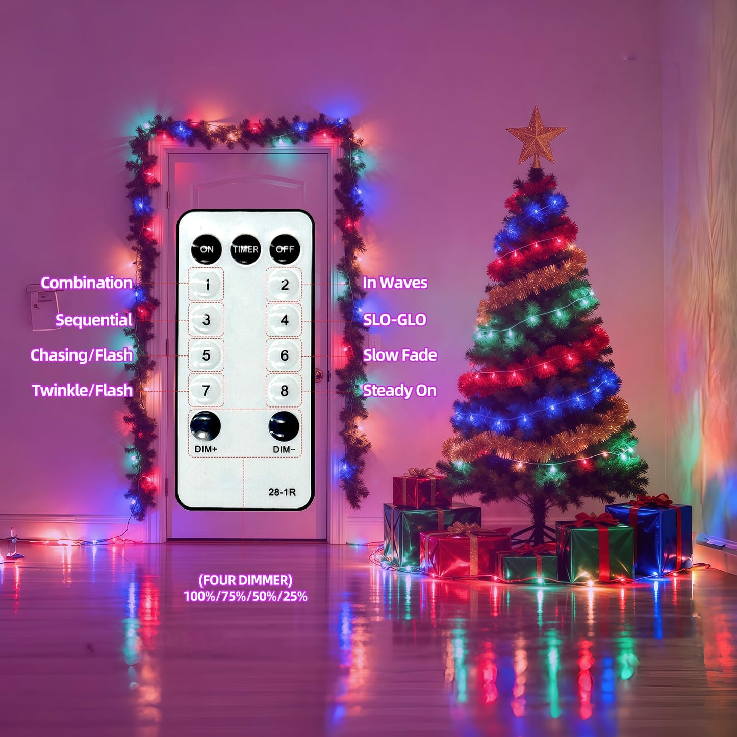 AHAWILL String Lights for Christmas Decor,LED RGB Classroom Lights, Waterproof Fairy Lights Indoor for Christmas Decor,Dimmable,8 Modes,Valentine's Day Home Decorations (166ft)