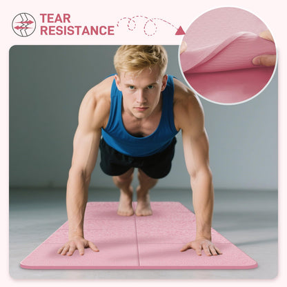 Kanonmaori Foldable Yoga Mat for Travel 72"x 32"x 0.32"Inch, 8mm Thick Folding Exercise Mat, Outdoor Non-slip Pilates Mat for Women & Men, Wide Yoga Mat Packable for Workout and Fitness（pink）