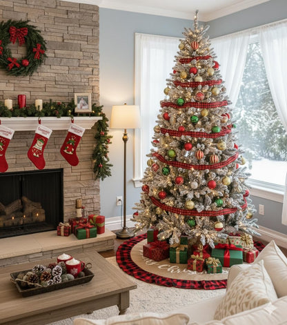 AISENO 48 Inch Christmas Tree Skirt Linen Burlap Buffalo Plaid Edge Decoration for Merry Christmas Party Red and Black Buffalo Christmas Tree Skirt Decorations