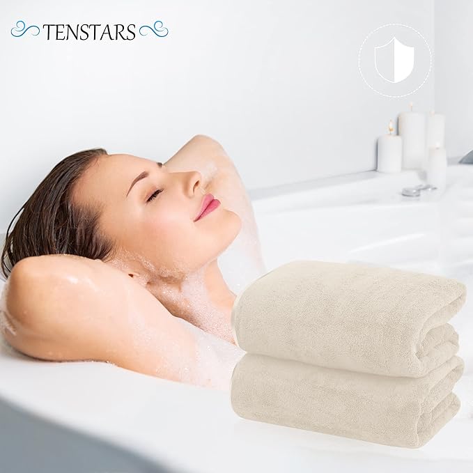 TENSTARS Silk Hemming Bath Towels