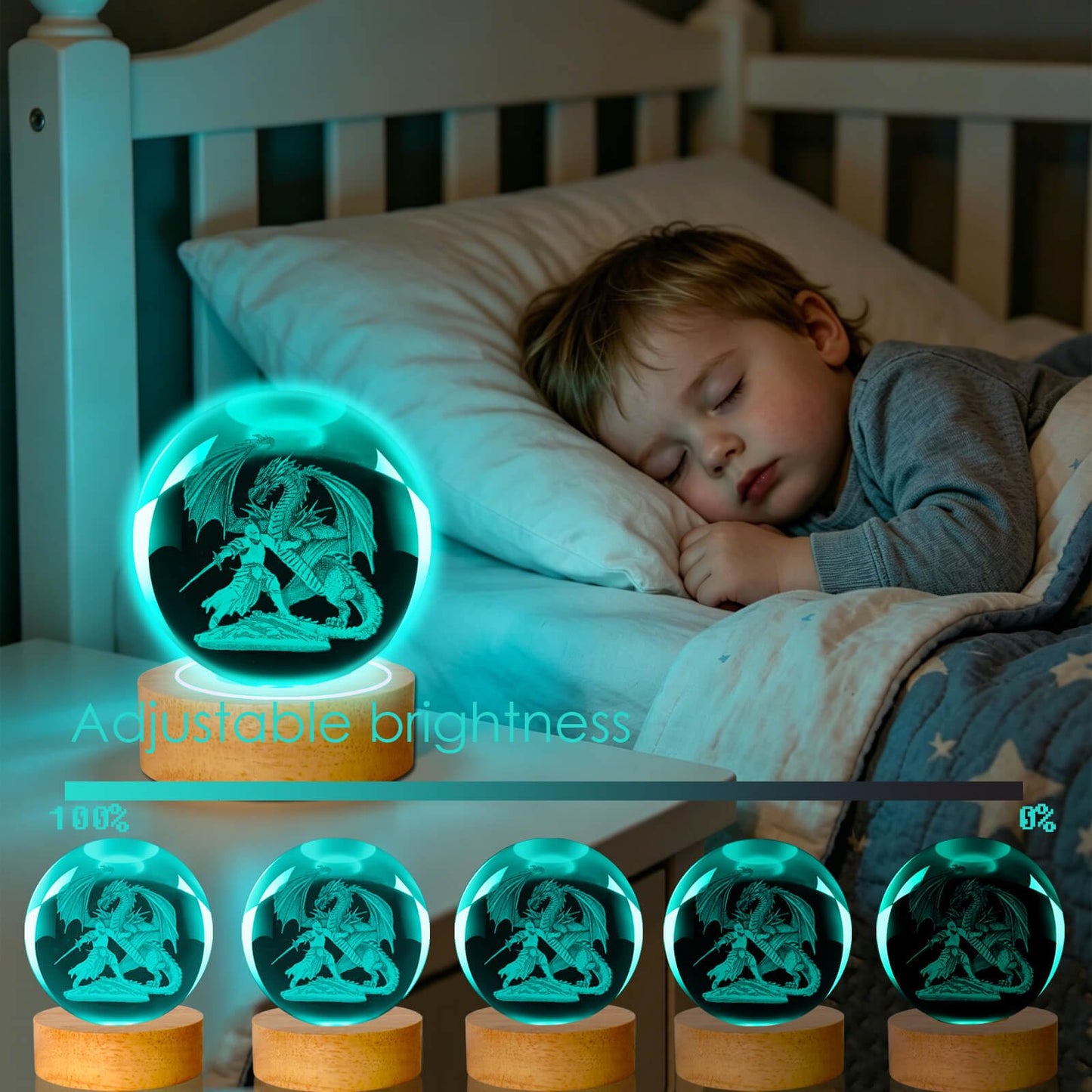 LINSINA 3D Dragon and Knight Lamp, 3.15in 16 Colors Crystal Ball Night Light with Wooden Base and Remote Control, Birthday Gift and Dragon Gifts for Women Men Kids