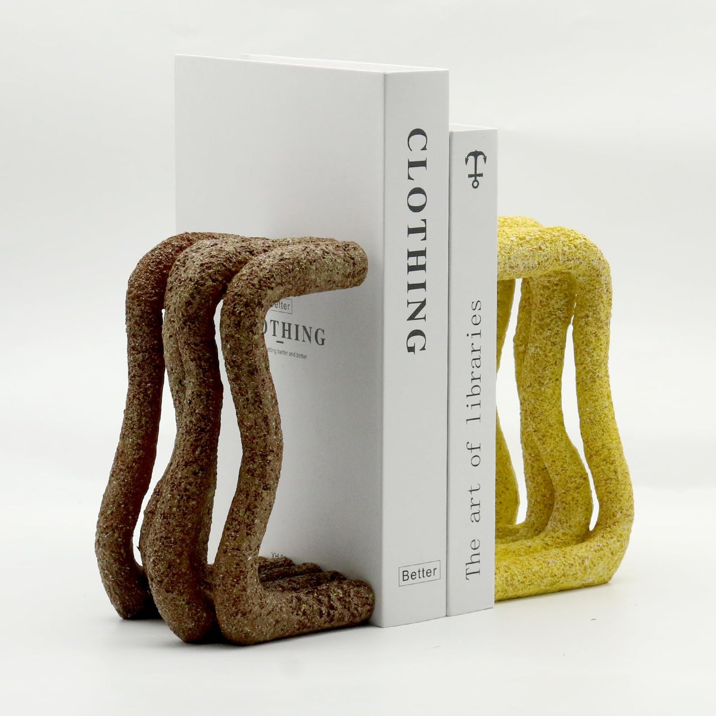 Lukitas Curved Wave Decorative Bookends - Heavy Duty Non-Slip Book Holders, Modern Artistic Ornaments for Office Home Bookshelf Decor, Resin 7.5''