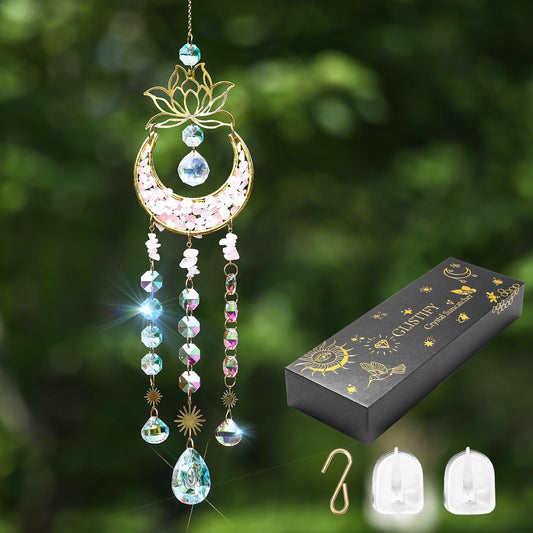 Glistify Upgraded Quartz Crystal Suncatcher with Stainless Chain for Window,Rust Resistant Easy to Hang Sun Catcher for Indoor Outdoor,No Assembly Sparkly Light Catcher