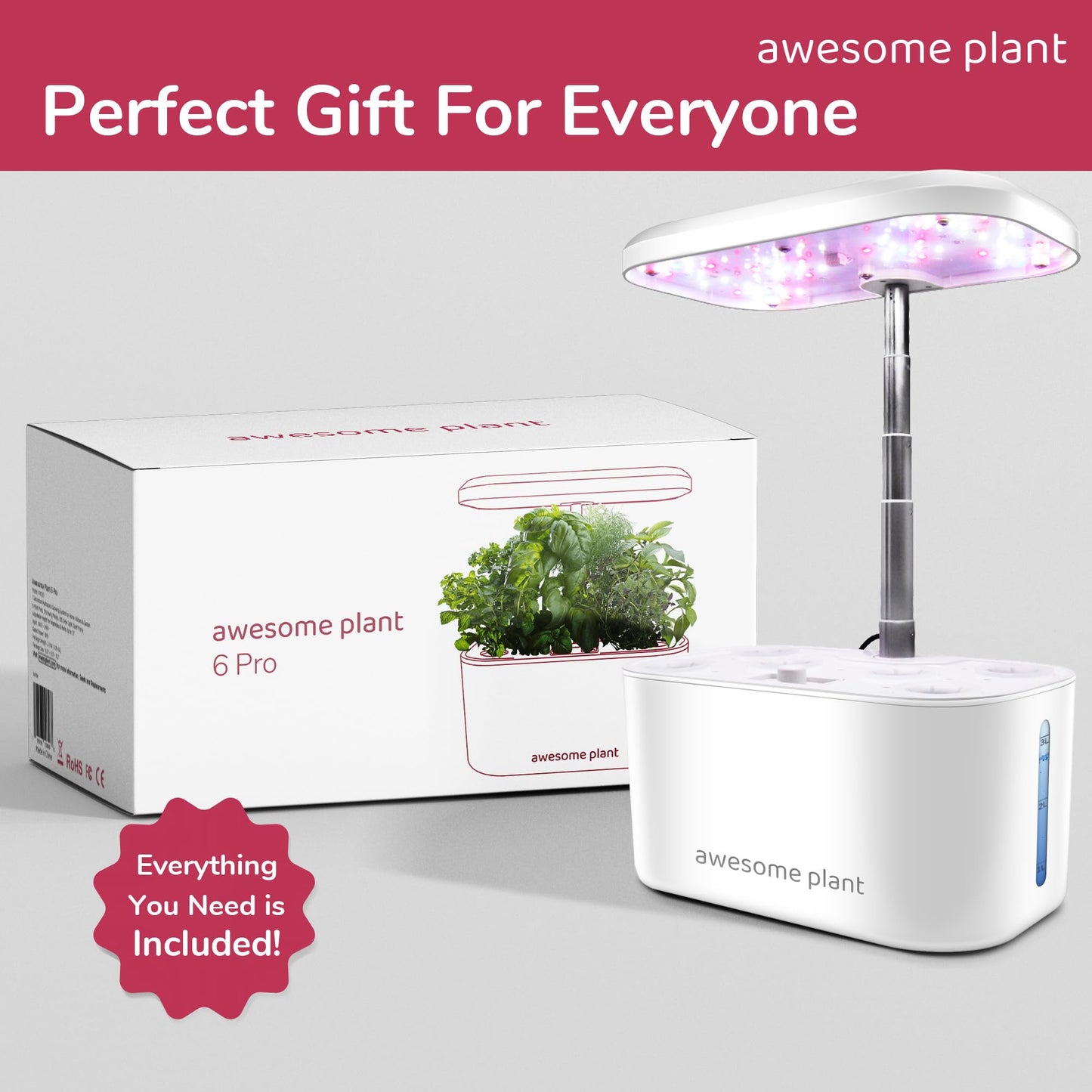 Awesome Plant 6Pro Hydroponics Growing System Kit (6 Pods), Indoor Garden Kit with 3L Watertank, 3 Grow Modes and Quiet Pump, Grow Herbs Lettuce Salad at Home Kit, Adjustable Height Up to 13", White