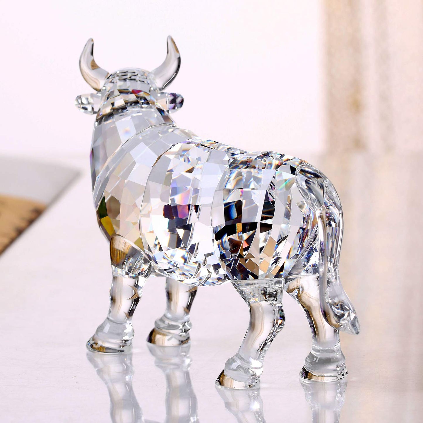 DOJOZ Crystal Bull Cow Ox Cattle New Year Gifts Home Decorations Figurines Collectibles Animal (White)