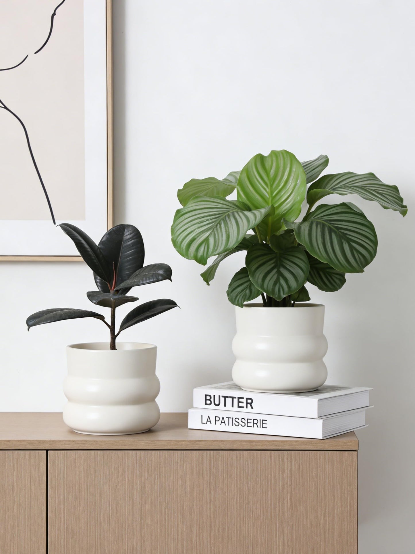 FUYHE 6 Inch Plant Pot,Ceramic Planter Pot with Drainage Hole,Indoor Planters for Herbs Plants,Ceramic Flower Pots for Indoor/Outdoor Plants,Home Office Garden Décor,Cream White