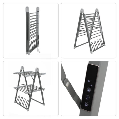 SHARNDY Electric Heated Clothes Drying Rack,Foldable Heated Garment Dryer with Timer Shut-Off Laundry Rack for Clothes Shoes Socks,Aluminum Alloy,Space Gray,Plug & Play,(39.37x25.98x23.82in)