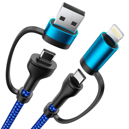 4 in 1 Charging Cable, USB C Lightning Adapter USB C to USB C 60W PD [Fast Charging & Data Sync] 4 in 1 Multi Charger for iPhone 16 15 14 13 12,MacBook Pro 2023 iPad mini 6/Pro,Samsung Galaxy S22 S21