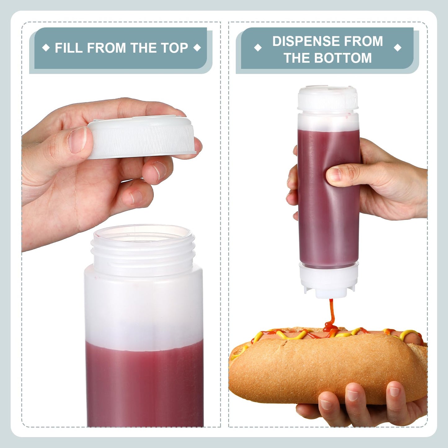 Didaey 2 Pcs 20 oz Inverted Plastic Squeeze Bottles, Refillable Tip Large Valve Dispenser Condiment Squeeze Bottle for Sauces Ketchup Sour Cream Self Sealing Syrup Dispenser for Restaurants (White)