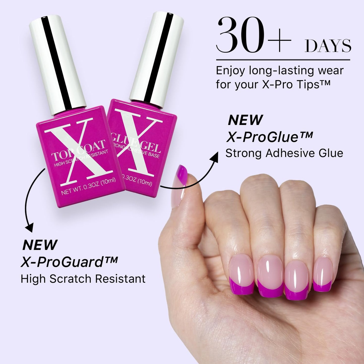 SXC Cosmetics French Tip Press On Nails - Skin Tone Nude and Color Series, Short Coffin X-Pro Tips Starter Kit ST119KIT