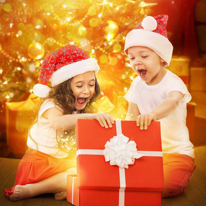 LessMo 4 Pcak Christmas Santa Hat, Santa Hat Adults Christmas Hats, Reusable Double Liner Plush with Snowflake Pattern, for Children Kids Christmas New Year Festive Holiday Party Supplies