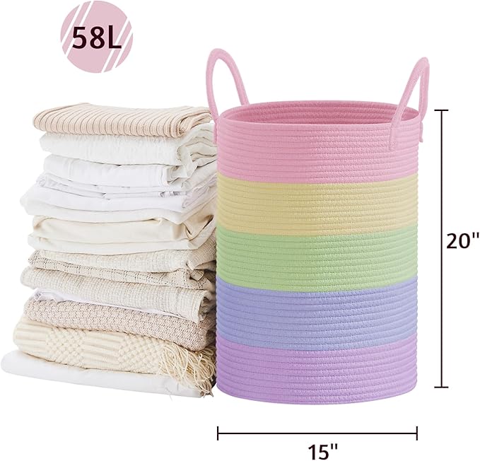 VIPOSCO Large Laundry Hamper, Tall Woven Rope Storage Basket