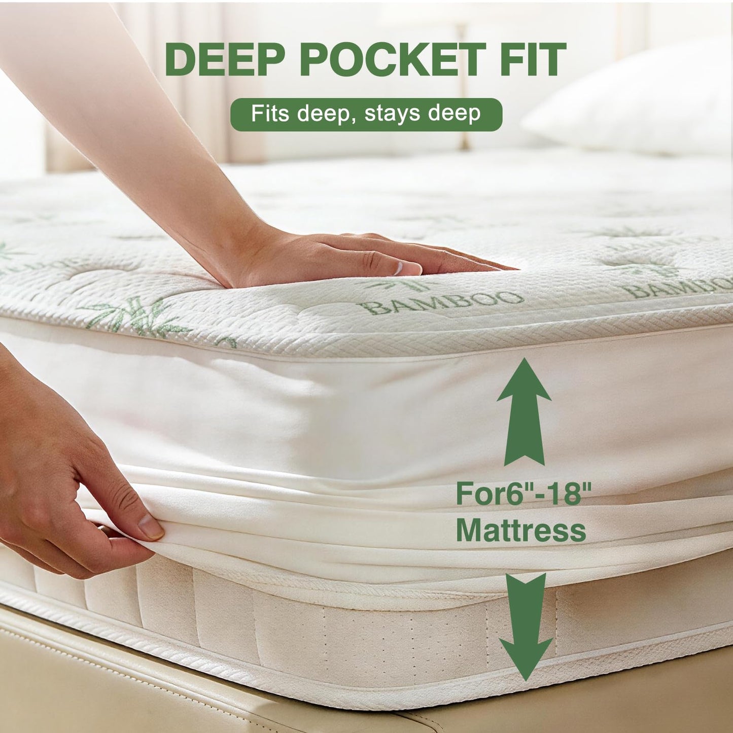KAYWAZY Waterproof Mattress Protector King Size - Cooling Breathable Mattress Cover for King Bed, Noiseless Soft Bed Pad Cover, Snug Fit Deep Pocket 6''–18'', Ideal for Dorms & Guest Rooms, Green