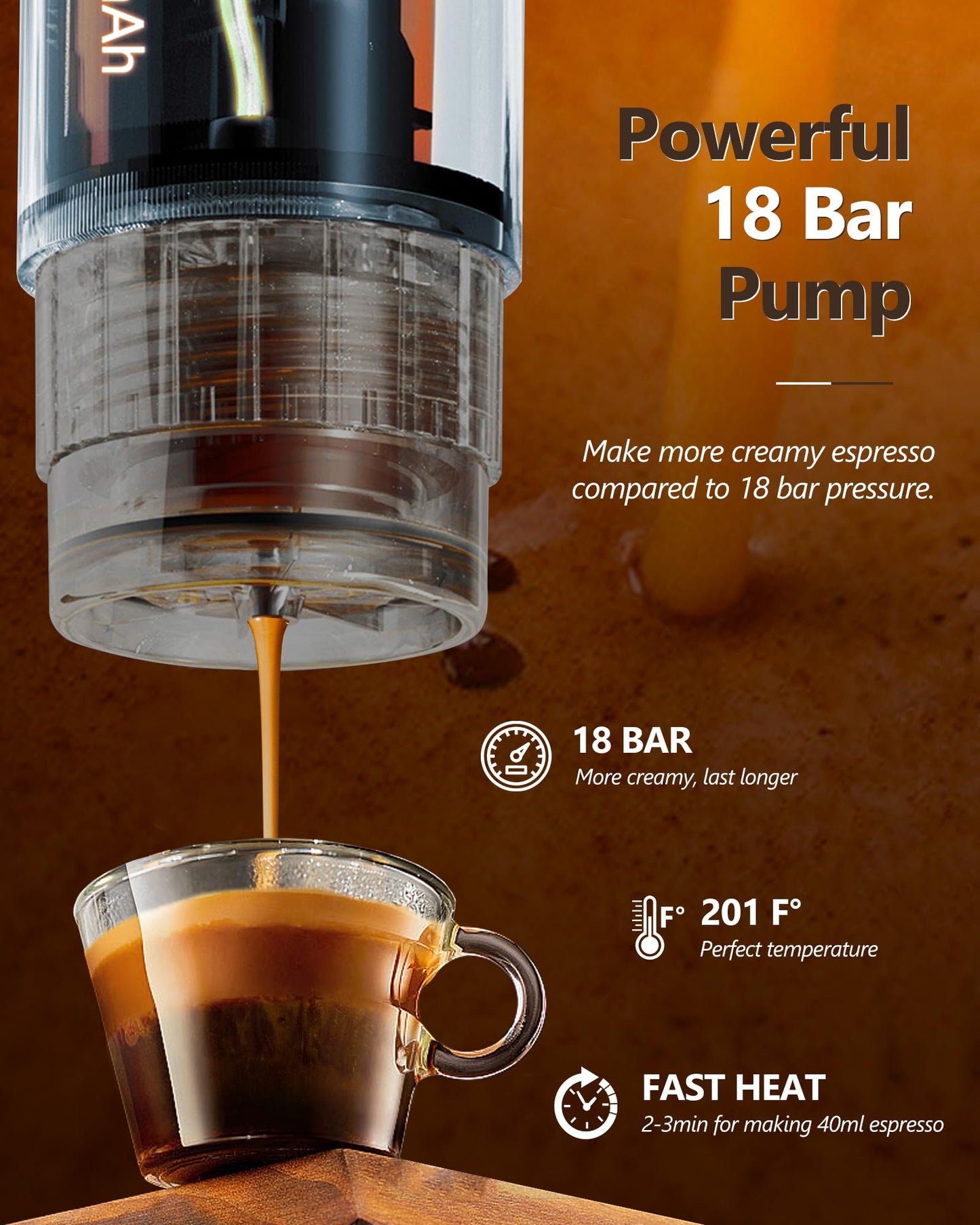 CONQUECO Portable Espresso Coffee Machine: 12V Electric Small Travel Expresso Maker - Self Heating 8 Cups Battery Powered Compatible for Nespresso Capsule - for Camping RV Hiking Office (Brown)