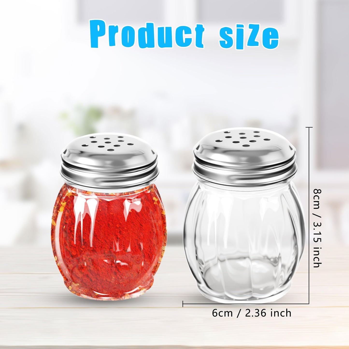 24 Pack 6 Ounces Glass Spices Shaker with Perforated Stainless Steel Lid Clear Cheese Salt and Pepper Shakers for Home Kitchen Restaurant Supplies