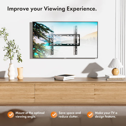 VonHaus TV Wall Bracket for 32-75" Screens, Ultra-Slim TV Bracket with Spirit Level, Flat to Wall Mount, 55kg Capacity, Max VESA: 400x400mm